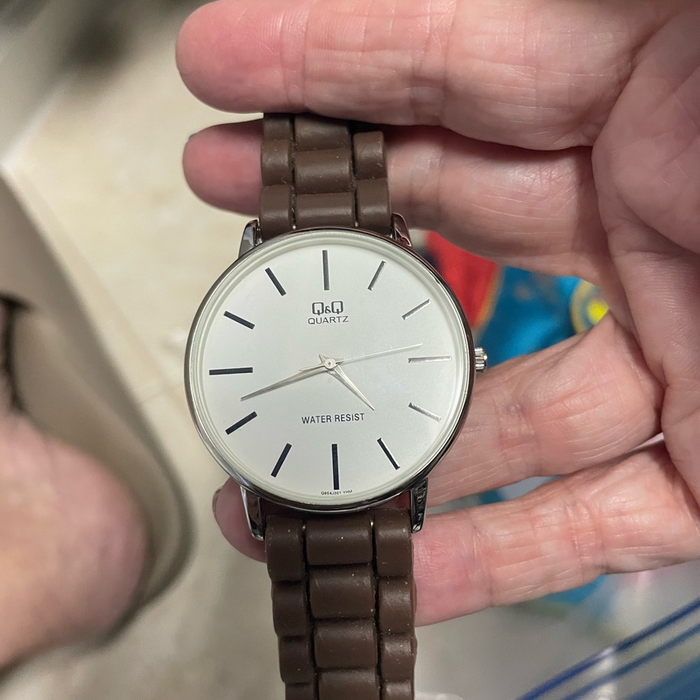 Q&Q Silver Watch with Brown Strap